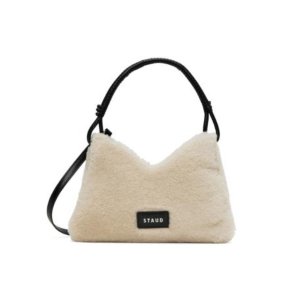 Staud Cream Valerie Shearling Shoulder Bag